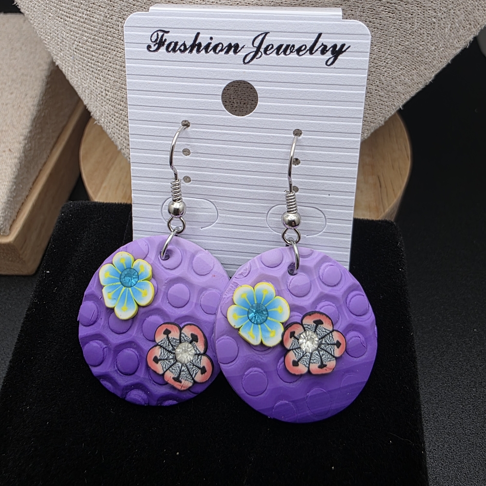 (3 FOR $12)  Purple Floral Dangle Earrings (1406)
